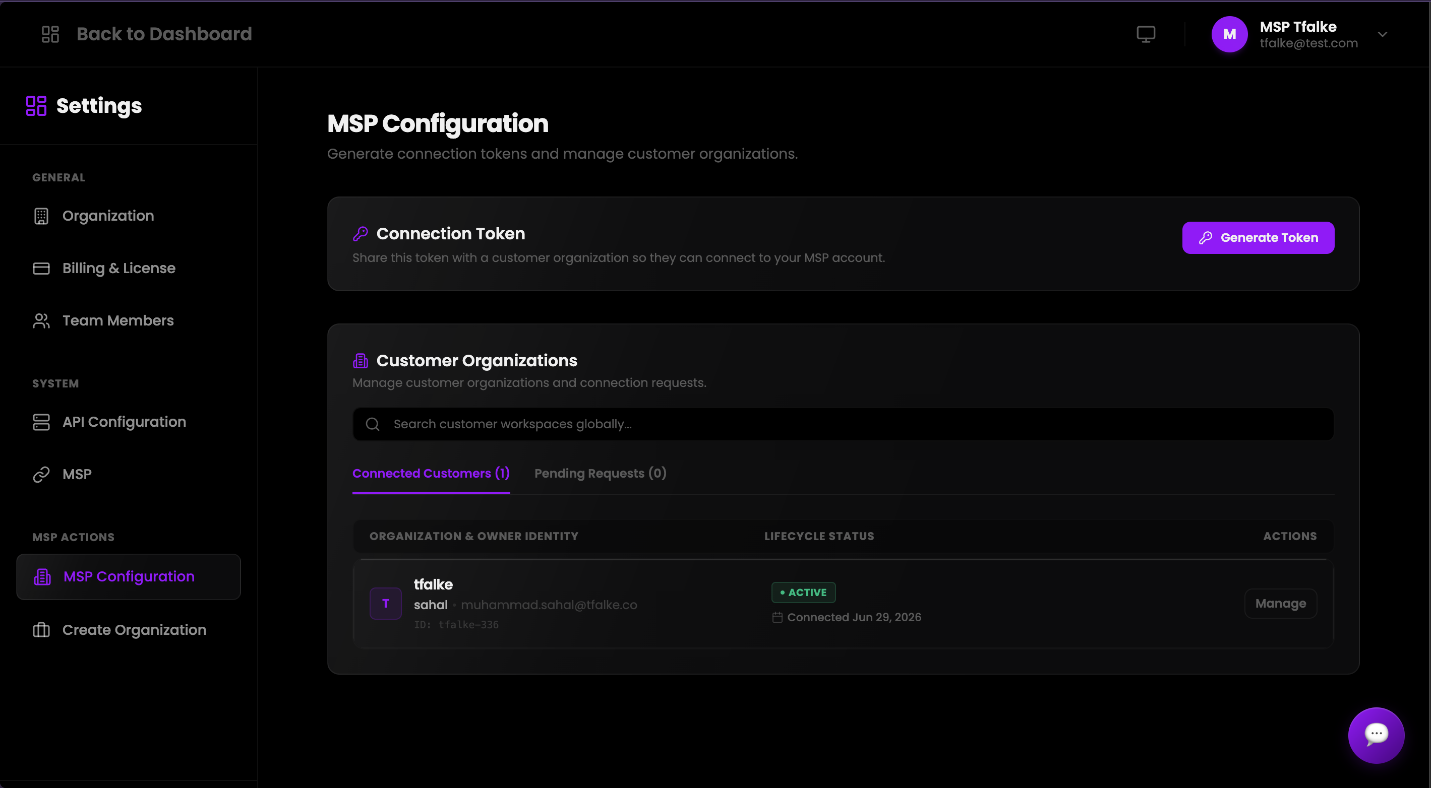MSP Configuration Panel