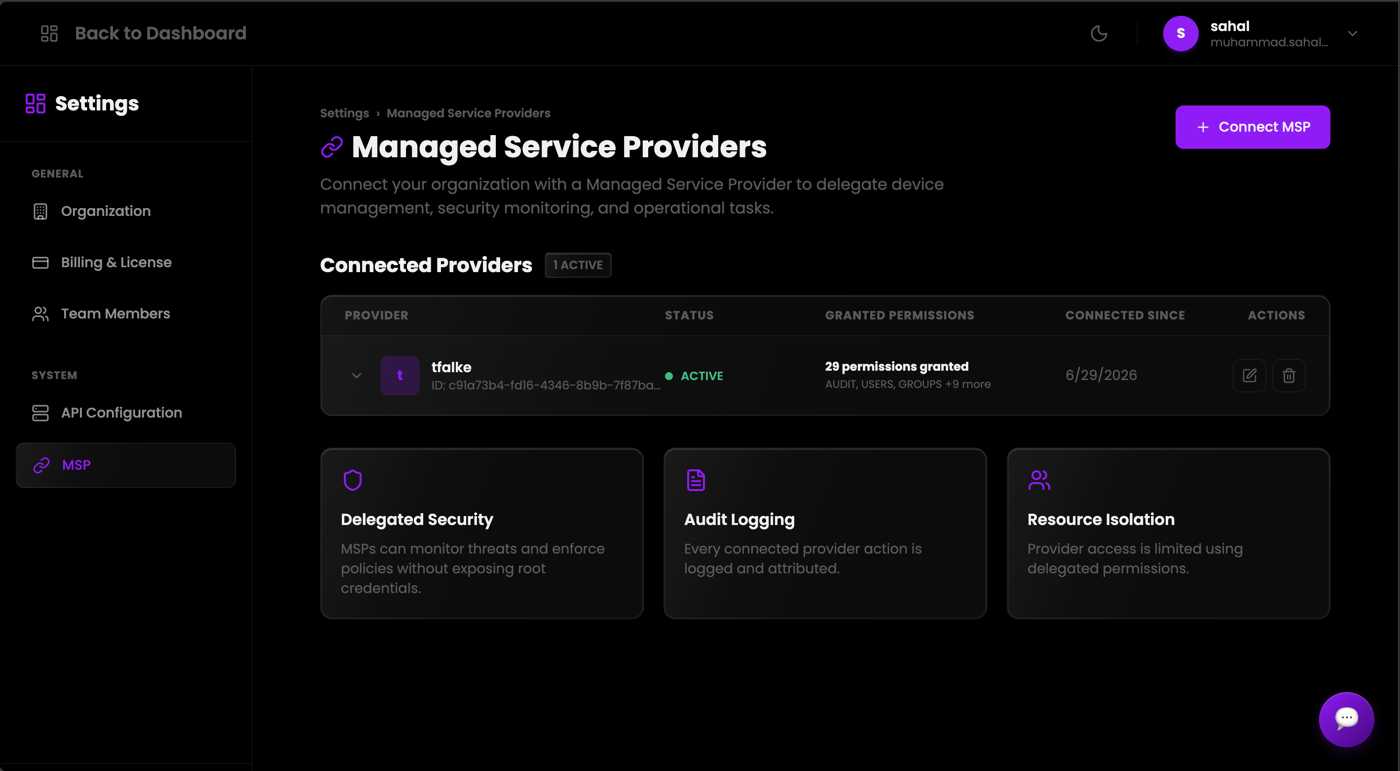 MSP Connected Providers Dashboard